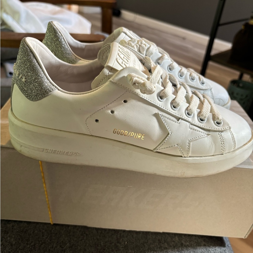 Golden Goose White Sneakers with Silver Glitter Heel - Picture 3 of 6